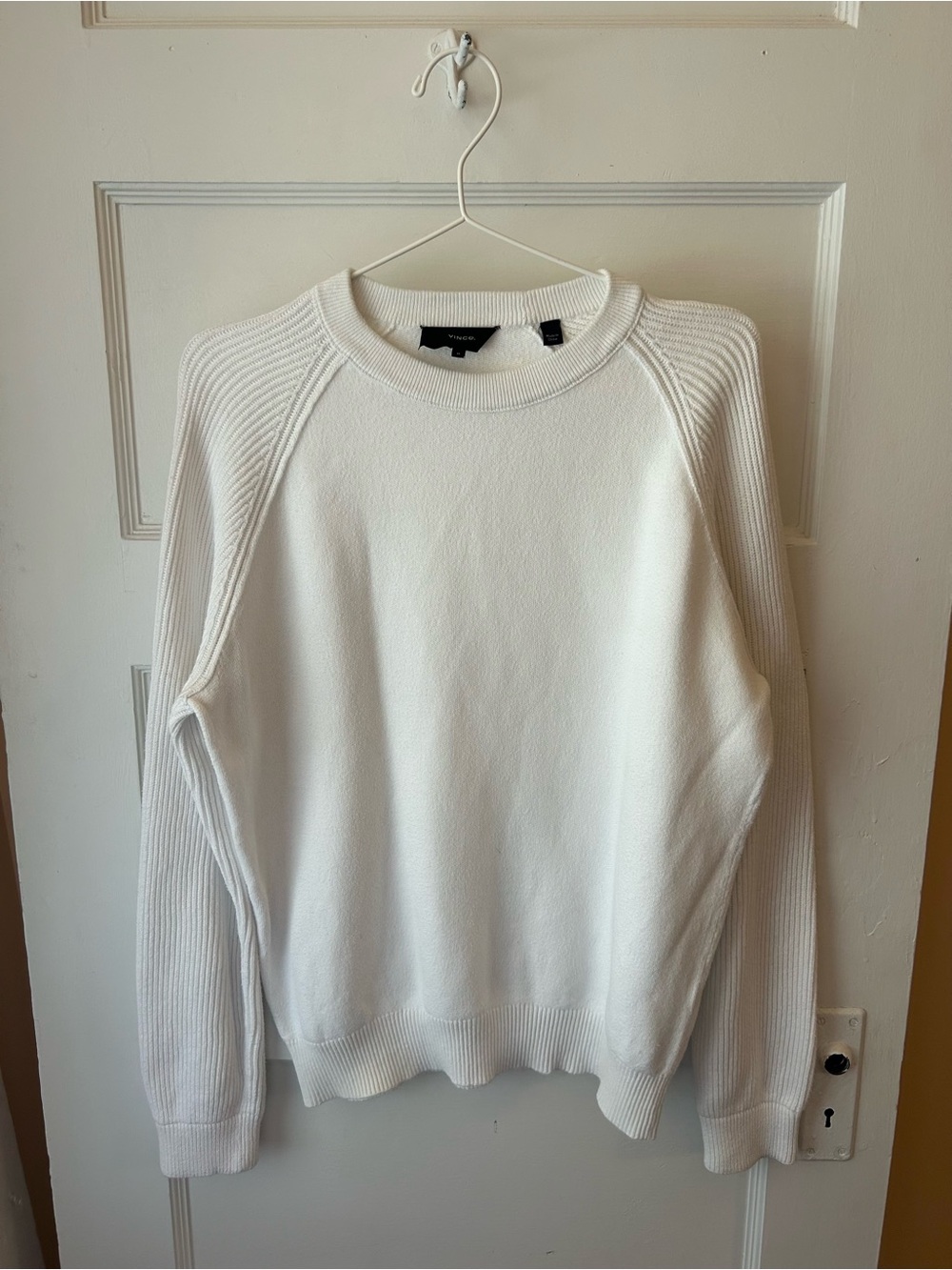 Vince White Crewneck Sweater - Classic Rib Sleeve